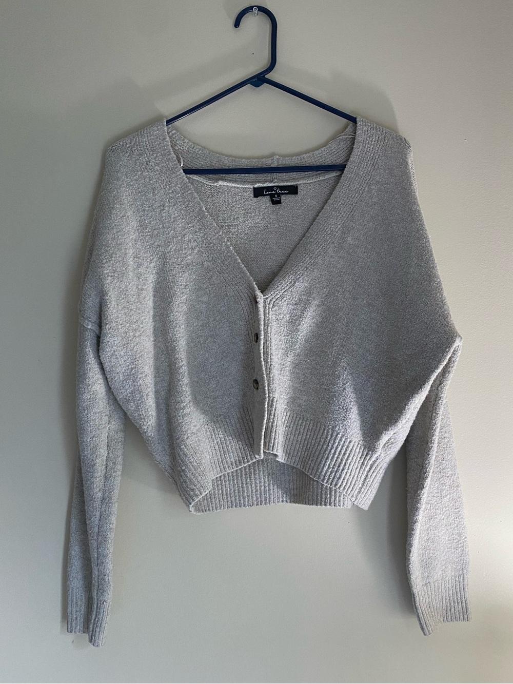 Love Tree Light Gray V-Neck Cropped Button Cardigan Sweater